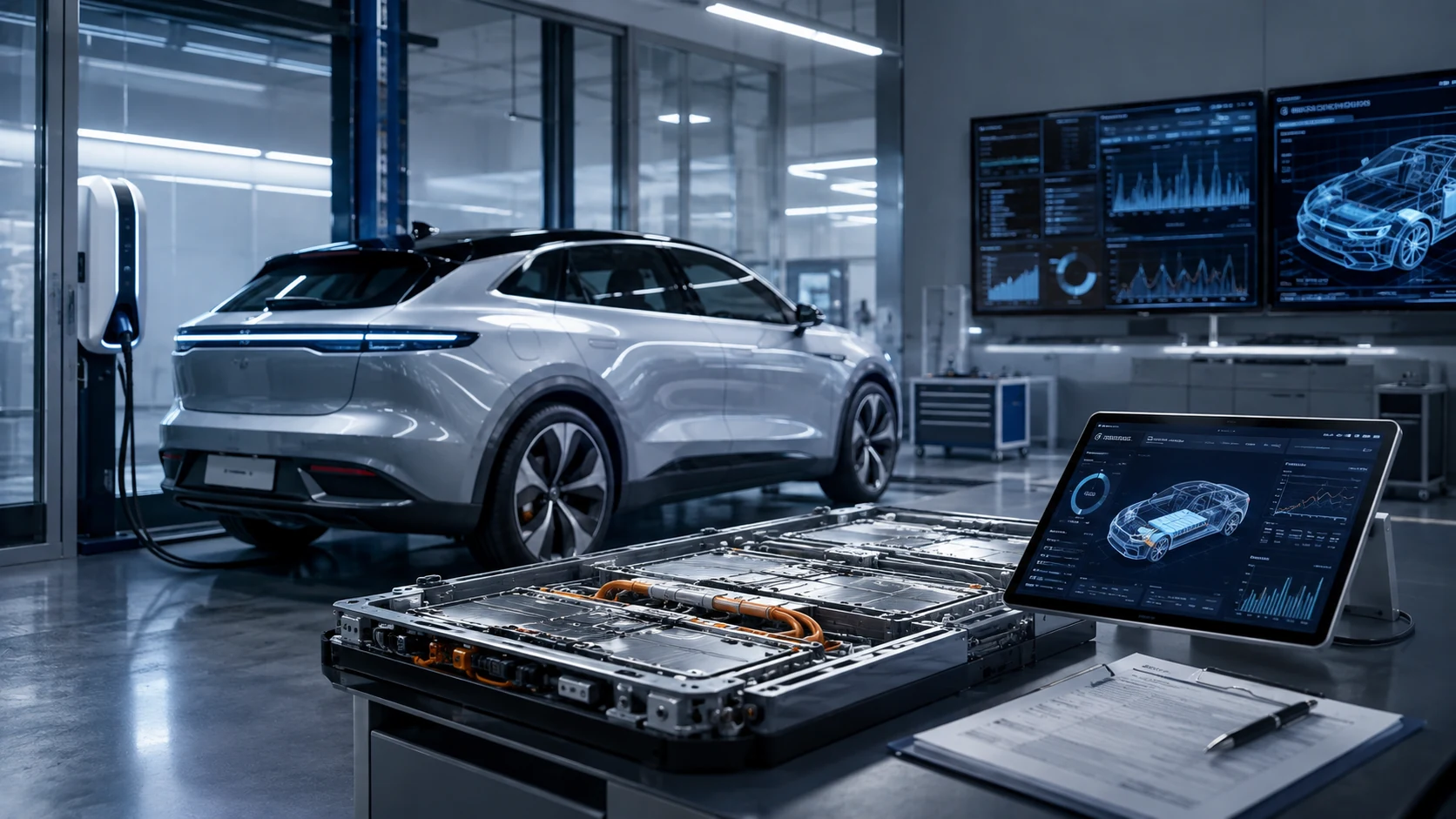 Hochtechnisches Labor für Elektrofahrzeuge als Illustration zum Batteriepass 2027