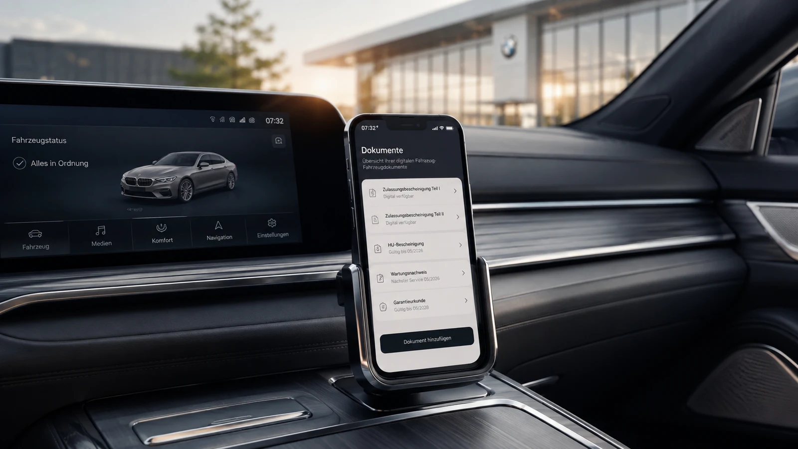 Elektrofahrzeug mit digitaler Dokumentation und Fahrzeugdaten