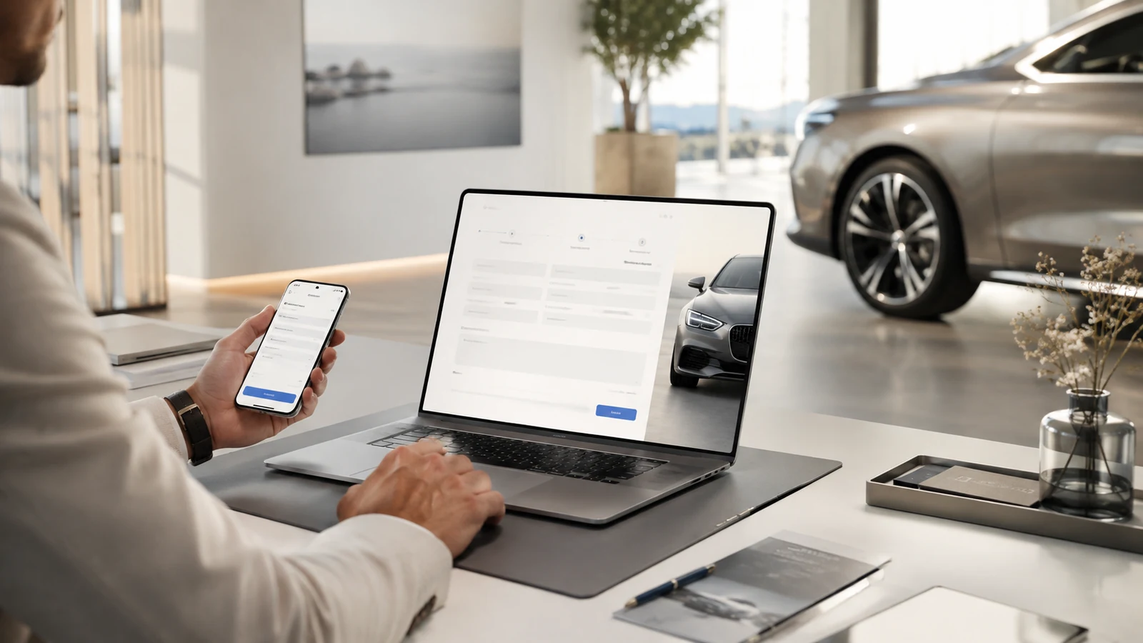 Digitaler Fahrzeug- und Datenarbeitsplatz als Symbol für das EU Digital Product Passport Registry