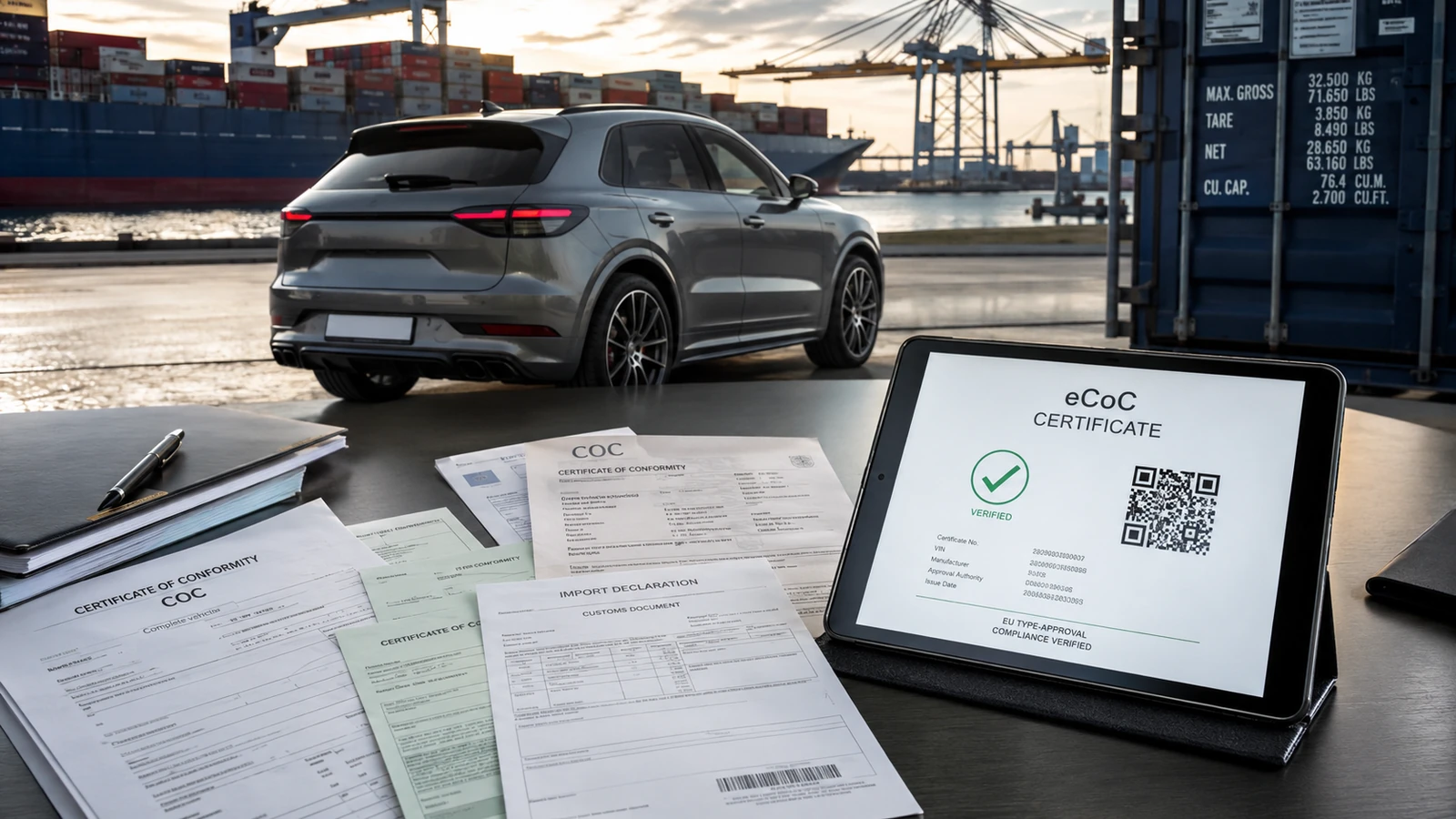 eCoC-Unterlagen und digitale Fahrzeugprüfung bei Import und Export am Hafen