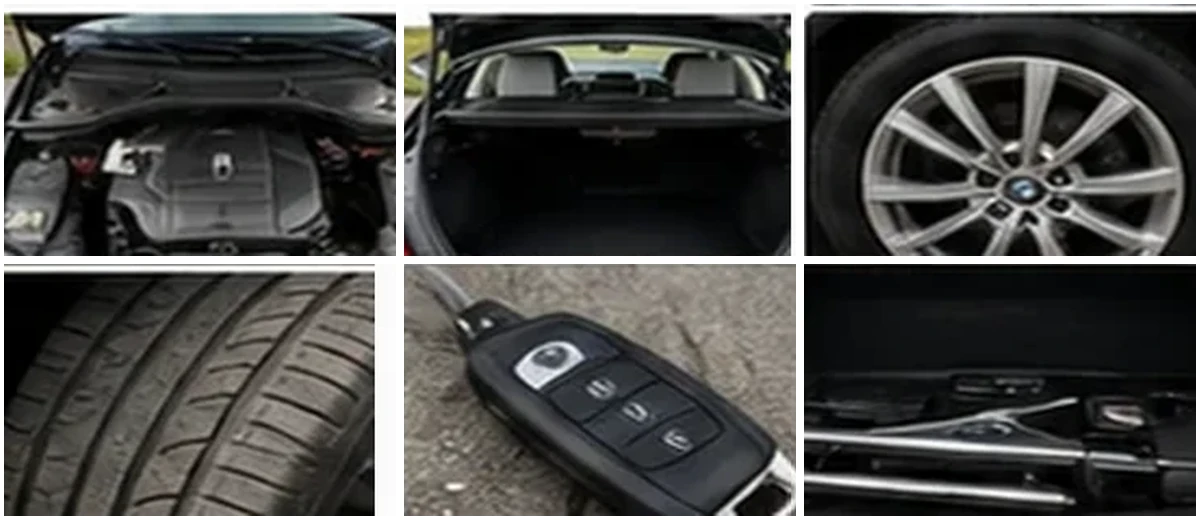 Beispielbilder für Motorraum, Kofferraum, Räder und Schlüssel