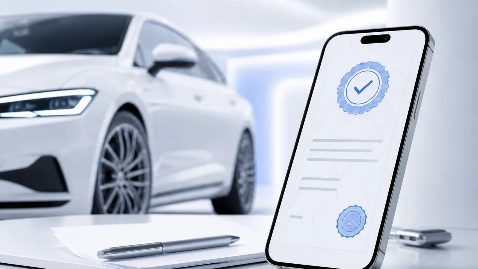 Smartphone mit digitalem Fahrzeugzertifikat