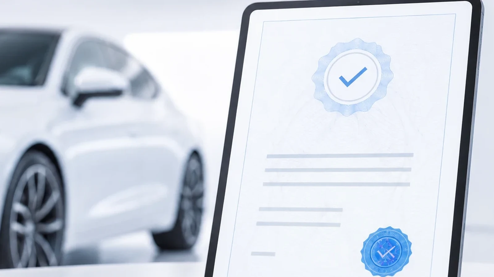 Digitales eCoC Dokument neben einem Fahrzeug